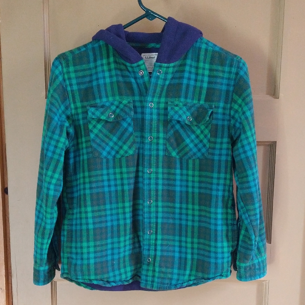 LL Bean Green and Blue Plaid Button Down Shirt